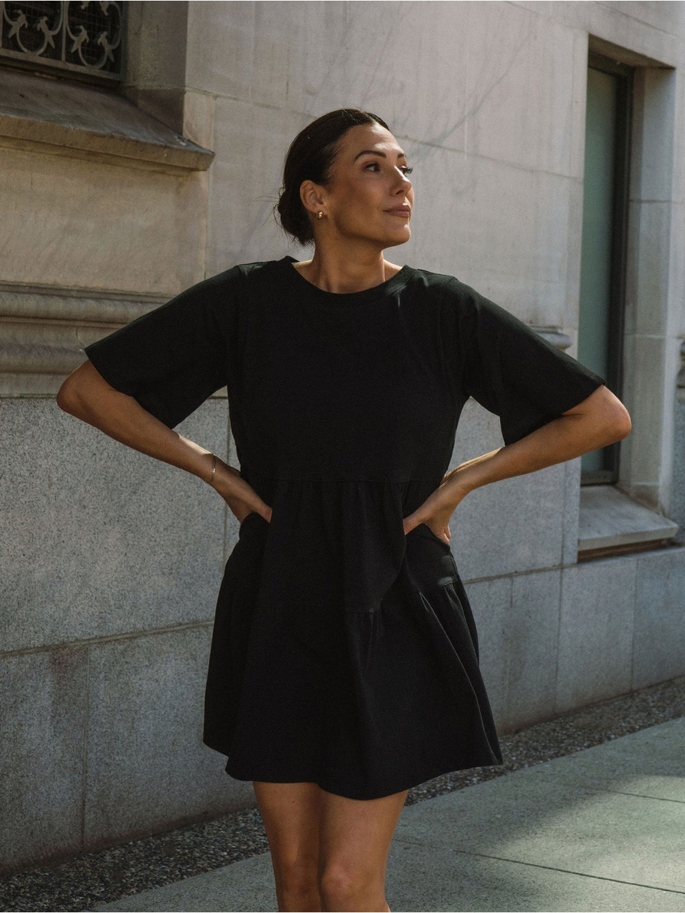 Brunette the Label Tiered Bow Dress in Black – Size S/M – NWT